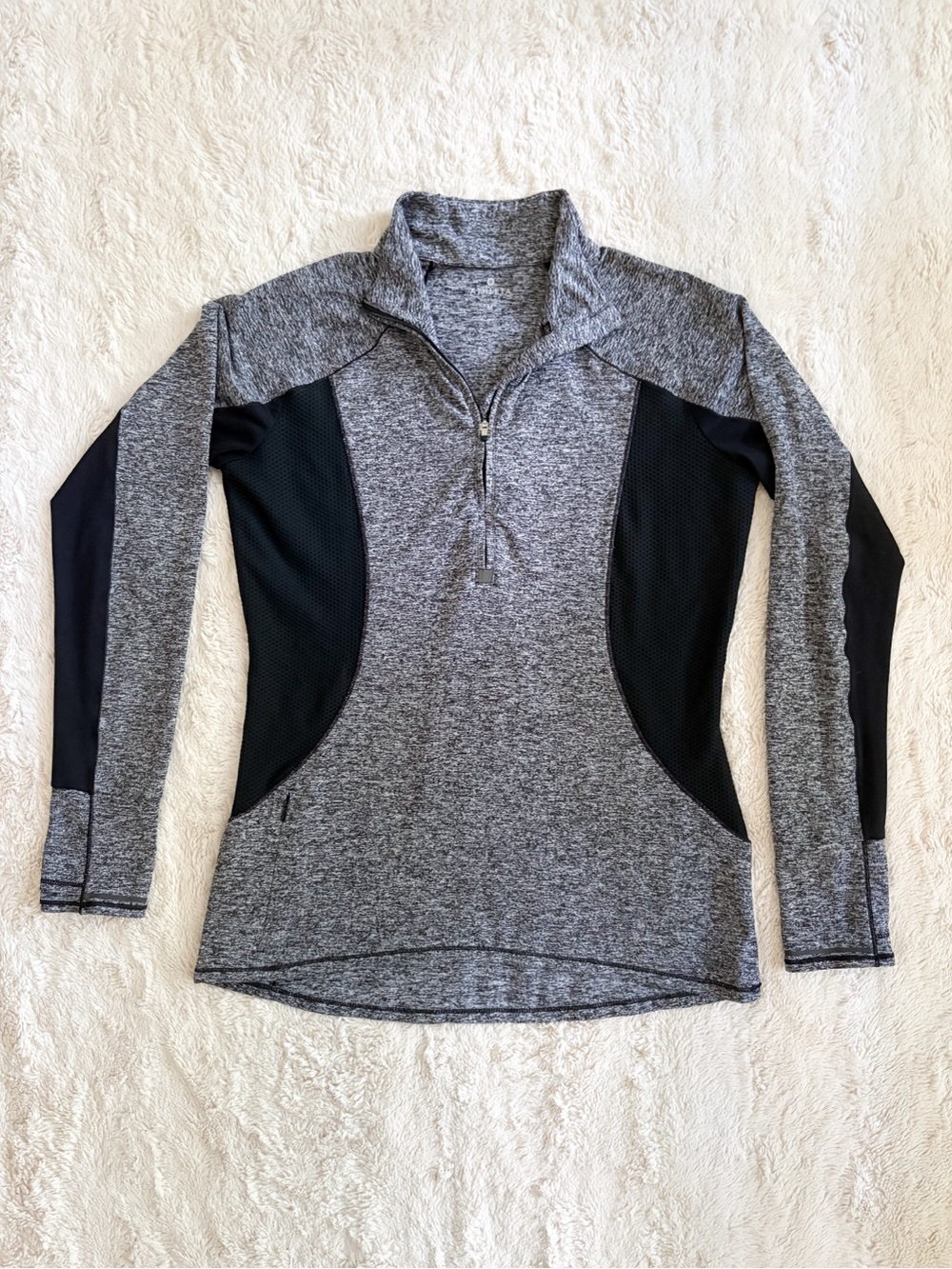 Athleta Running Wild Half Zip Pullover Gray Black Mesh Athletic Top M - Picture 2 of 4
